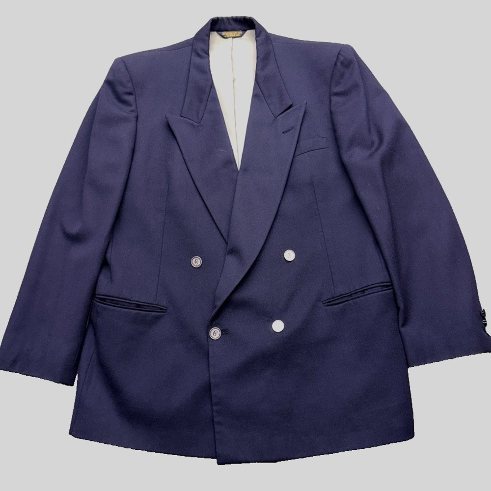 Vtg Nino Cerruti Yacht Blazer 42R Navy Blue Double Breasted Sport Coat USA Made